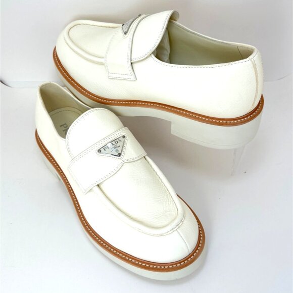 Prada Men Loafers Ivory Leather Moccasins Size 9.5 - Picture 2 of 15